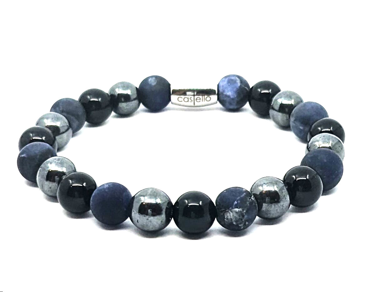 Onyx, Sodalite & Hematite Gemstone Bracelet, 8mm, view 2 | Castello Jewels