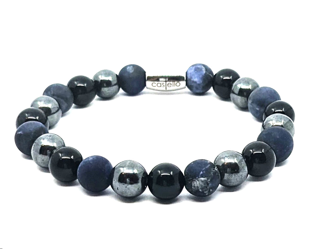 Hand Made Bracelet Onyx Polish, Sodalite, Hematite, 8mm stone — view 2 | Castello Jewels