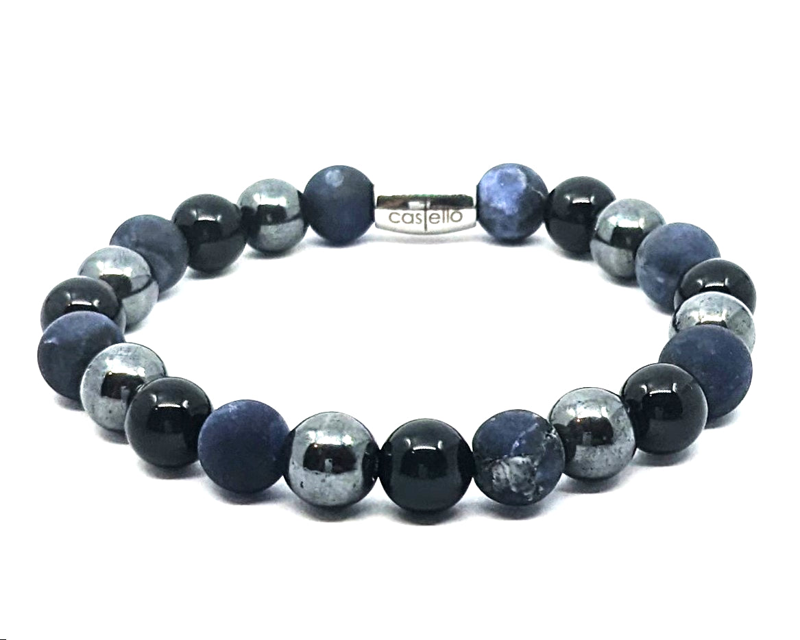 Hand Made Bracelet Onyx Polish, Sodalite, Hematite, 8mm stone — view 2 | Castello Jewels