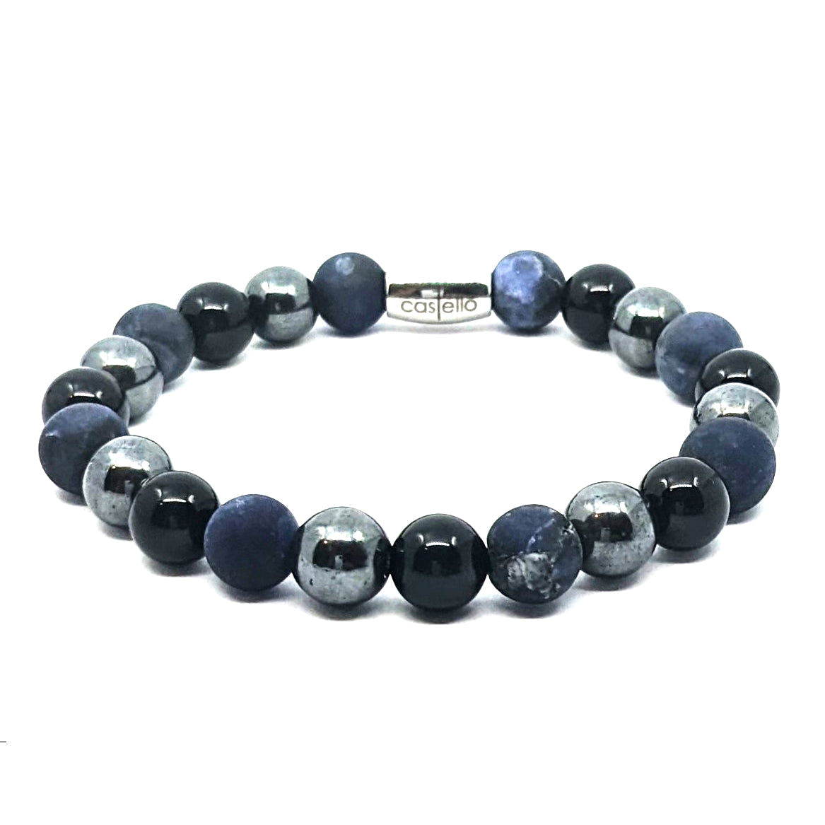 Onyx, Sodalite & Hematite Gemstone Bracelet, 8mm, view 2 | Castello Jewels