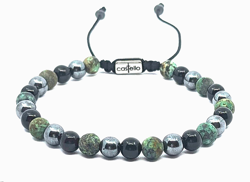 African Turquoise, Onyx & Hematite Bracelet · 6mm