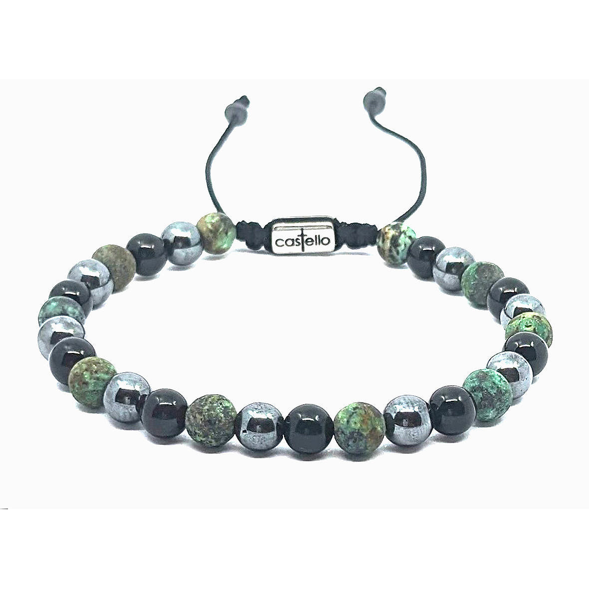 African Turquoise, Onyx & Hematite Bracelet, 6mm | Castello Jewels