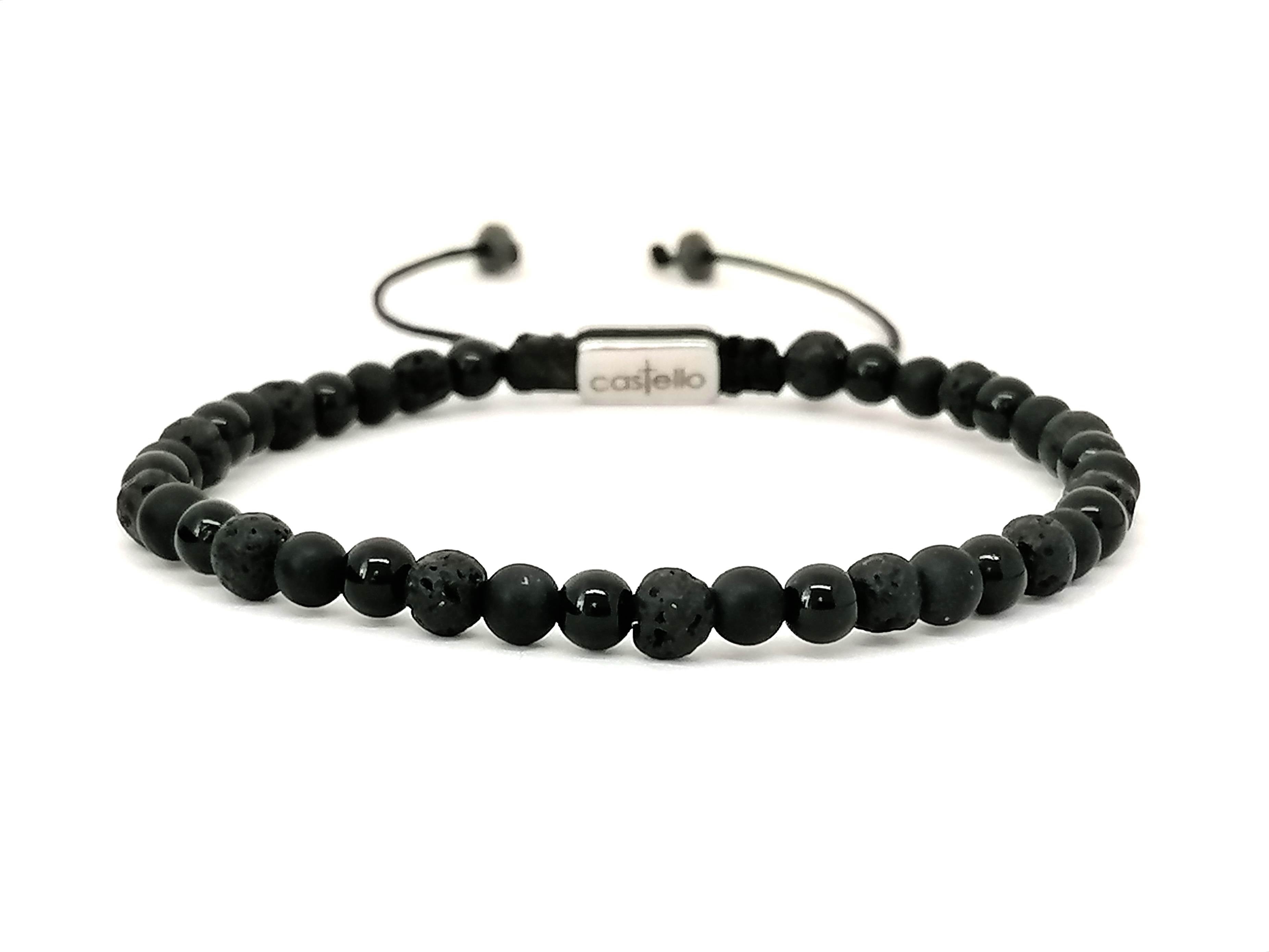 Hand Made Bracelet, Onyx Polish-Mat, Lava, stone 4mm | Castello Jewels