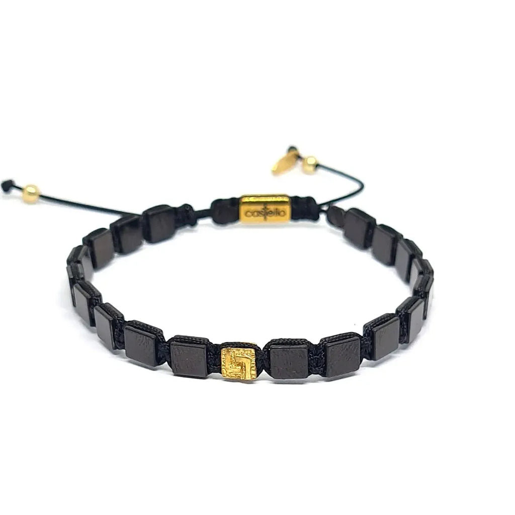 Ancient Greek Style Hematite Bracelet, Gold-Plated, 6mm | Castello Jewels