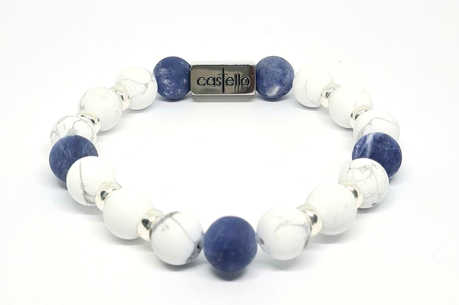 Hand Made Bracelet Castello Silver 925 Classic Howlite, Sodalite stone 10mm | Castello Jewels