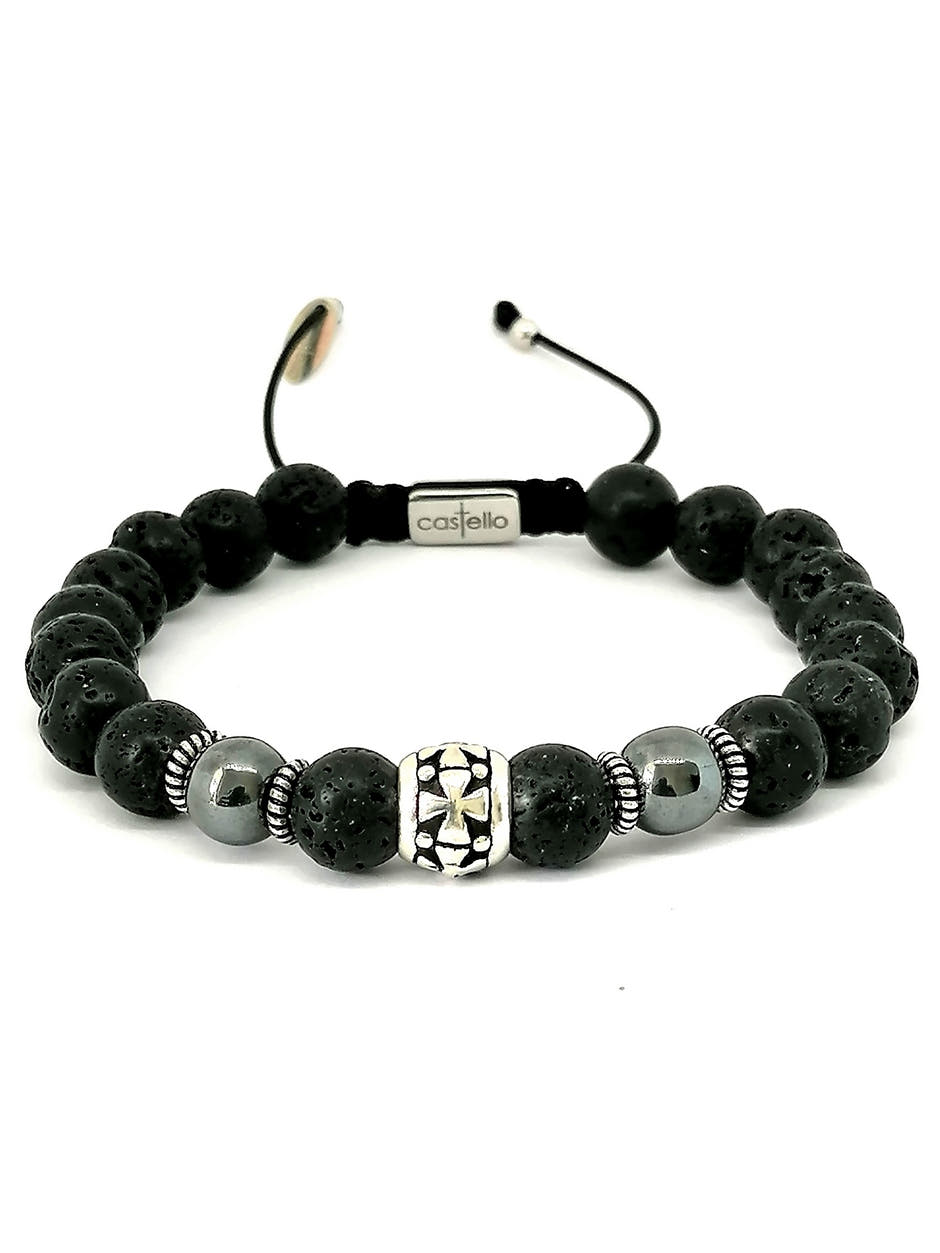 Knights Lava & Hematite Gemstone Bracelet, 8mm, view 3 | Castello Jewels