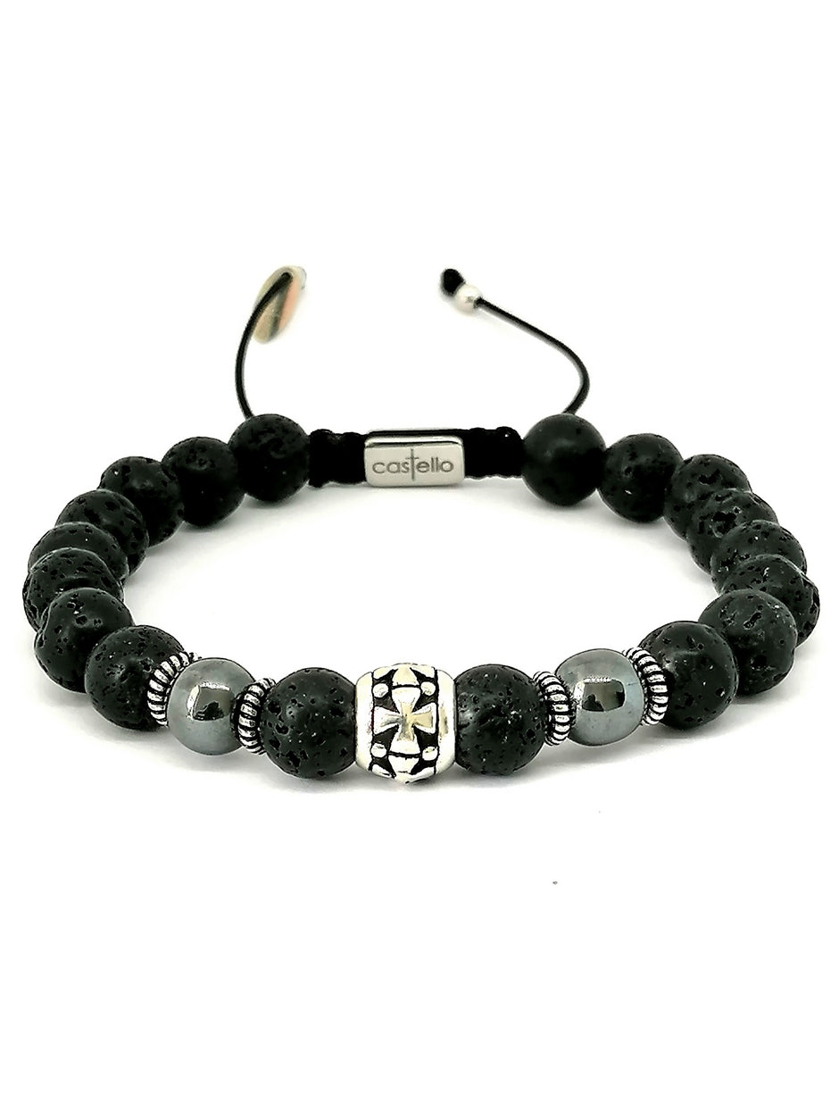 Hand Made Silver Bracelet Knights, Lava Hematite stone 8mm — view 3 | Castello Jewels
