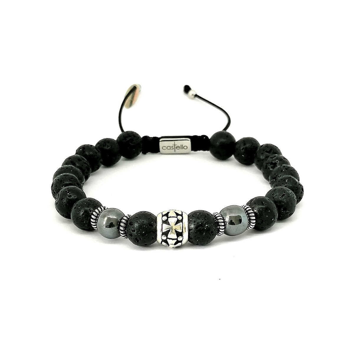 Knights Lava & Hematite Gemstone Bracelet, 8mm, view 3 | Castello Jewels