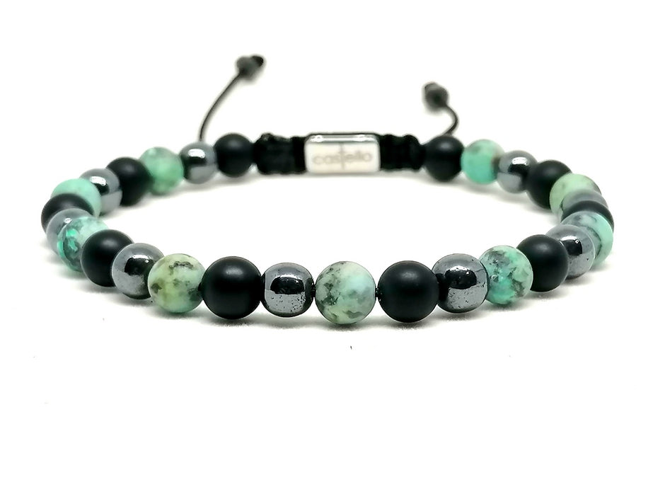 Hand Made Bracelet Onyx Mat, Hematite, Africa Turquoise stone 6mm | Castello Jewels