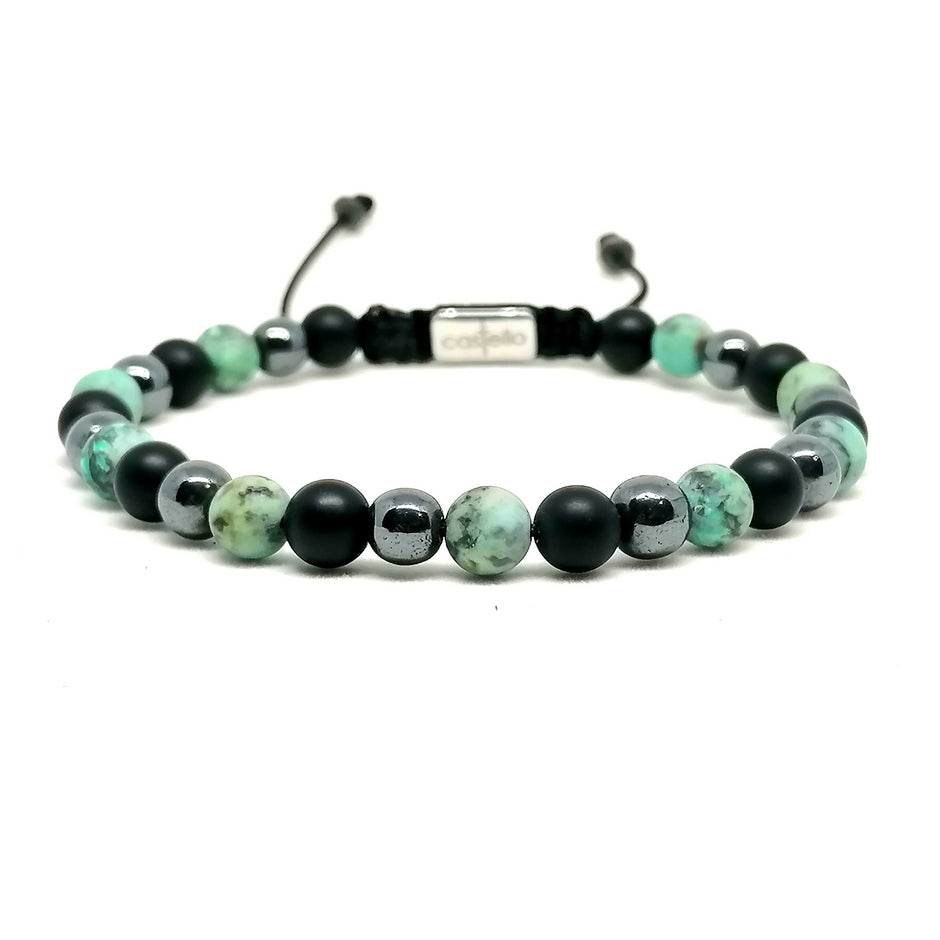 Onyx, Hematite & African Turquoise Bracelet, 6mm | Castello Jewels
