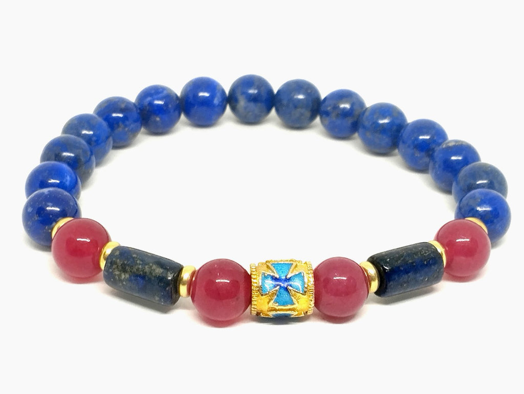 AEGEAN Silver 925 Bracelet, Gold plated, Enameld cross lapis Jasper ston | Castello Jewels
