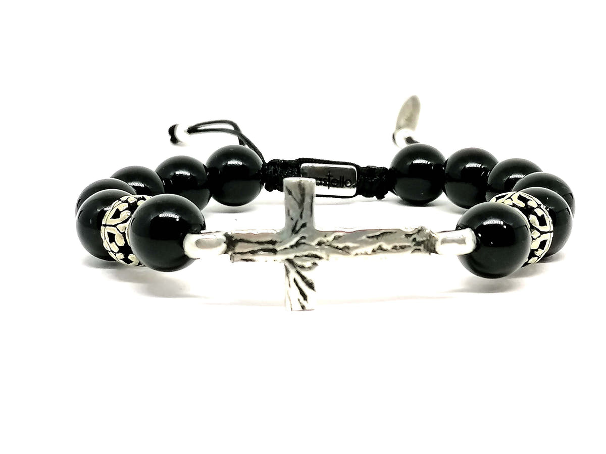 Polished Onyx Cross Bracelet for Men, 10mm | Castello Jewels