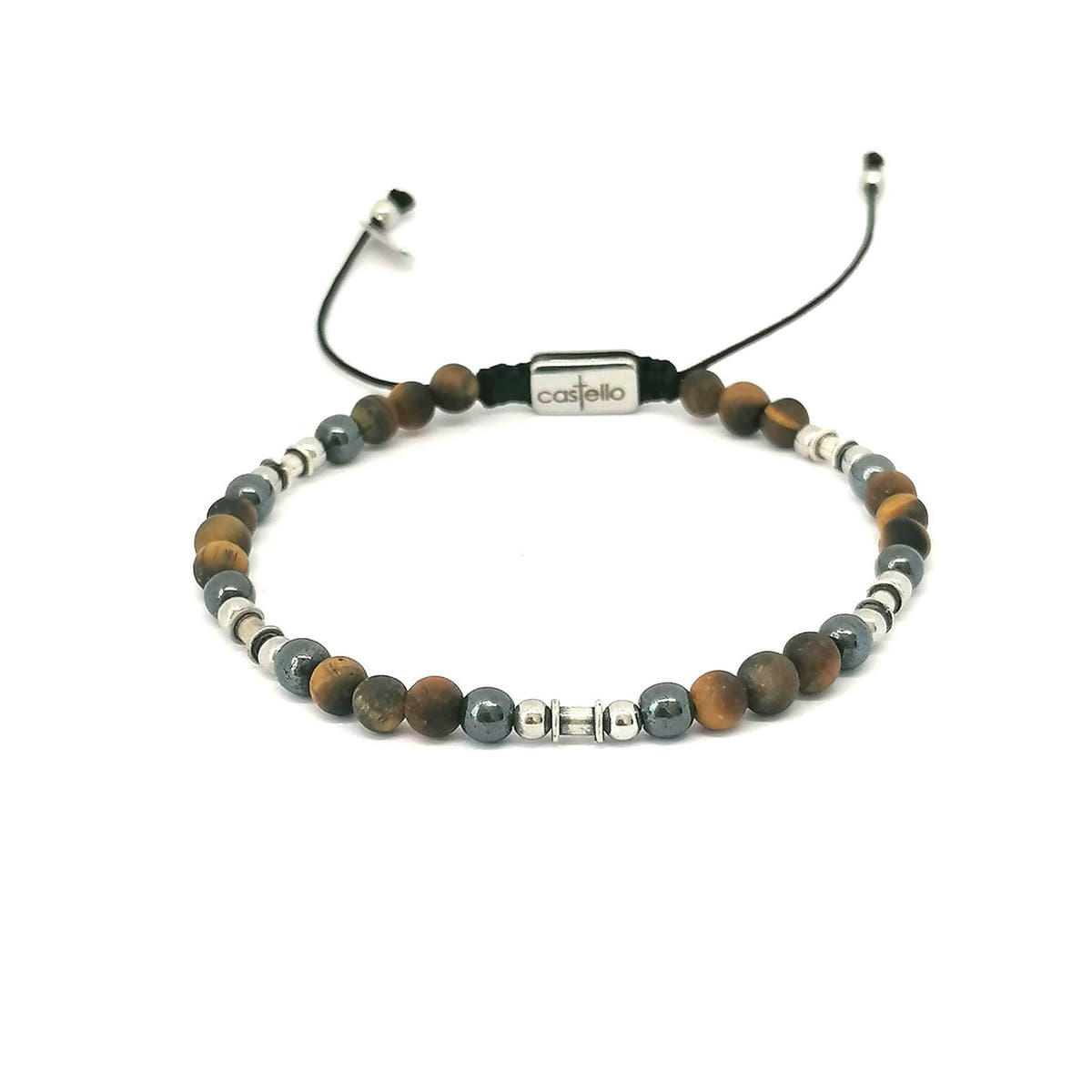Silver bracelet Earth, Tiger Eye Hematite stone 4mm — view 4 | Castello Jewels