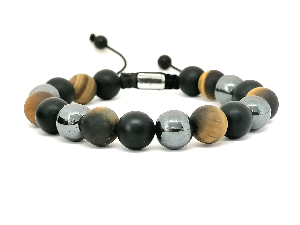 Hand Made Bracelet Onyx Mat, Tiger's eye, Hematite 10mm stone | Castello Jewels