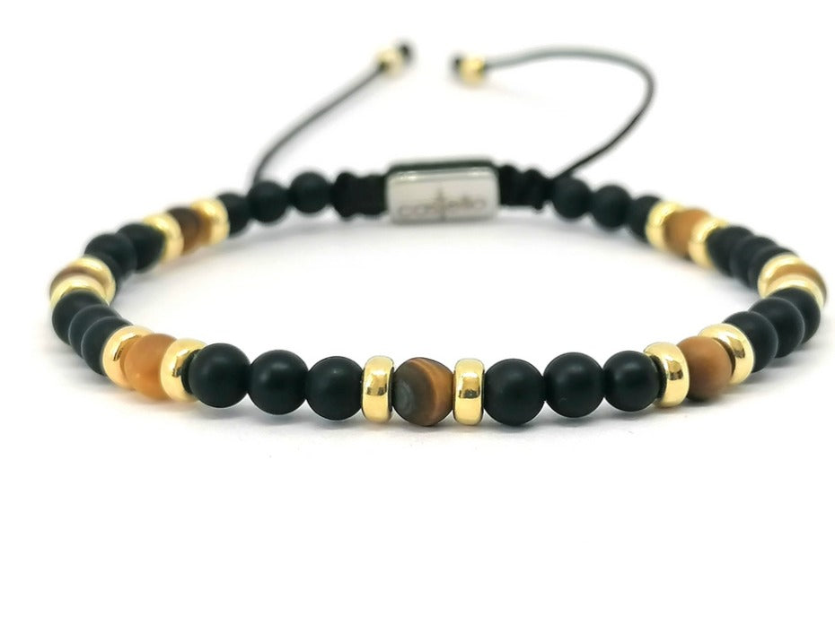 Silver 925 Gold Plated Bracelet Classic, Onyx mat, Tiger Eye mat 4mm stone | Castello Jewels