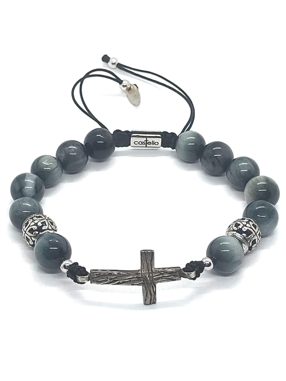 Eagle's Eye Cross Beaded Bracelet, 10mm, view 3 | Castello Jewels