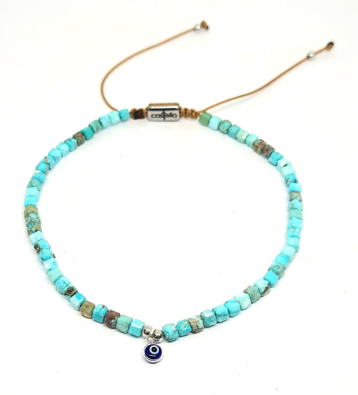 Turquoise Beaded Anklet, Sterling Silver, 4mm | Castello Jewels