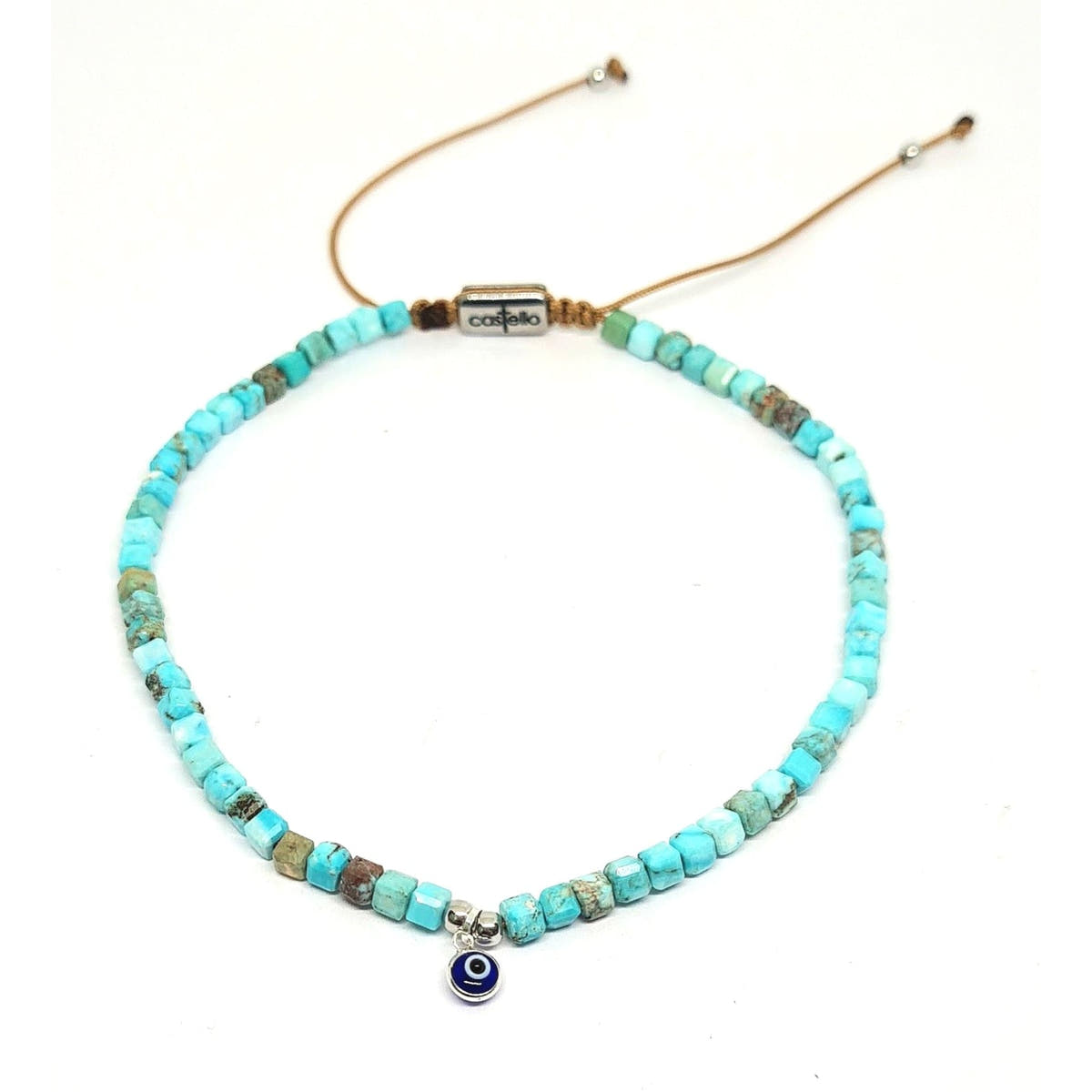 Turquoise Beaded Anklet, Sterling Silver, 4mm | Castello Jewels