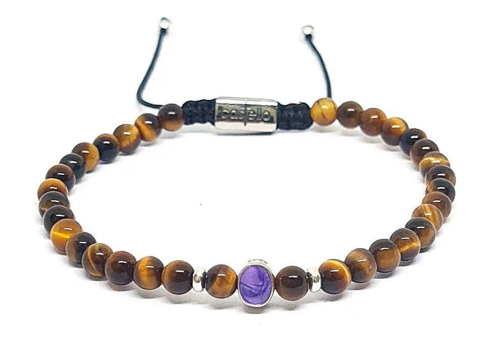 Hand Made Bracelet Silver 925 EARTH Tiger Eye Polish stone 4mm | Castello Jewels