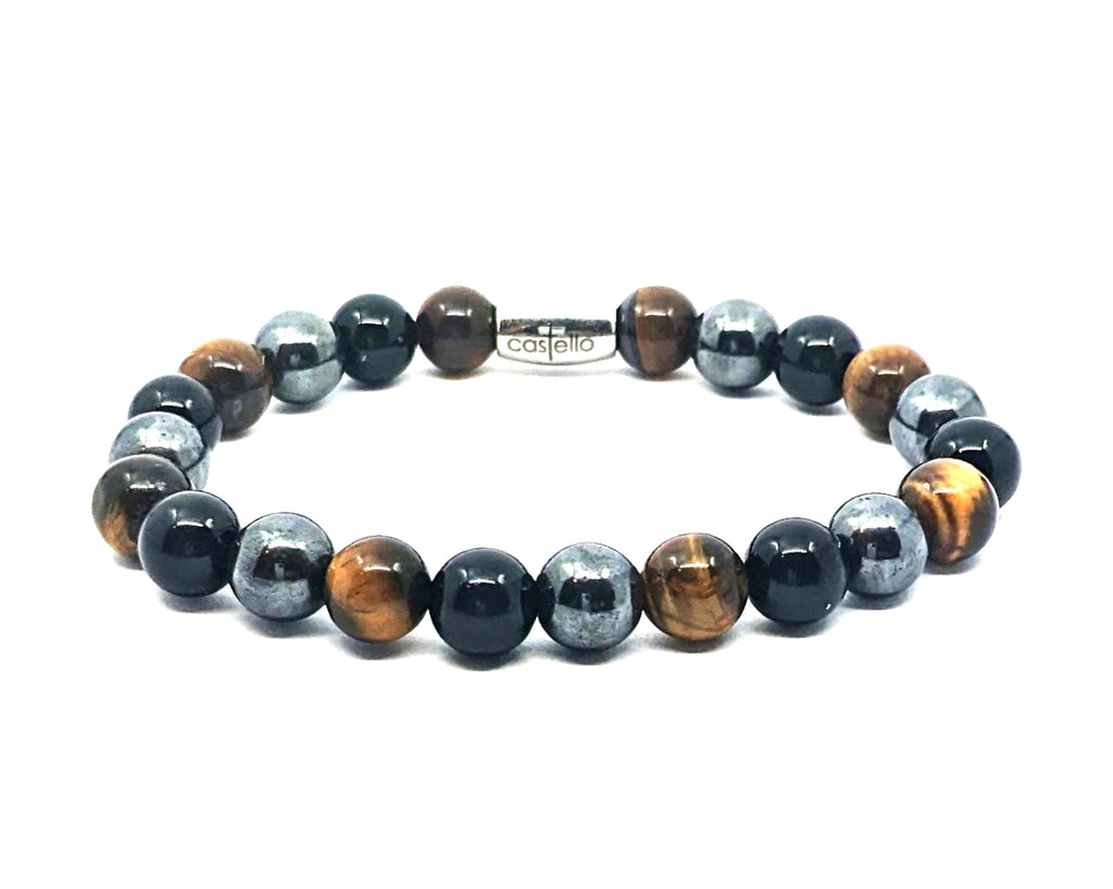 Bracelet 'MULTI Onyx, Tiger Eye, Hematite, stone 8mm — view 2 | Castello Jewels