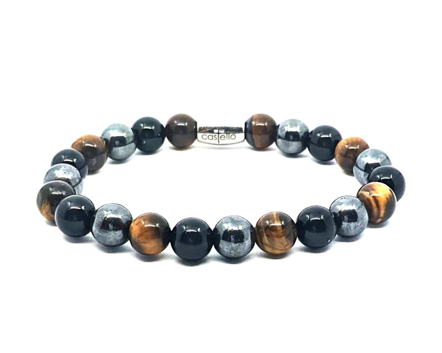 Bracelet 'MULTI Onyx, Tiger Eye, Hematite, stone 8mm — view 2 | Castello Jewels