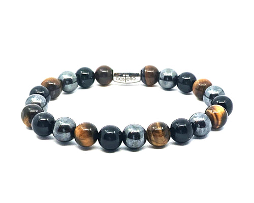 Bracelet 'MULTI Onyx, Tiger Eye, Hematite, stone 8mm — view 2 | Castello Jewels