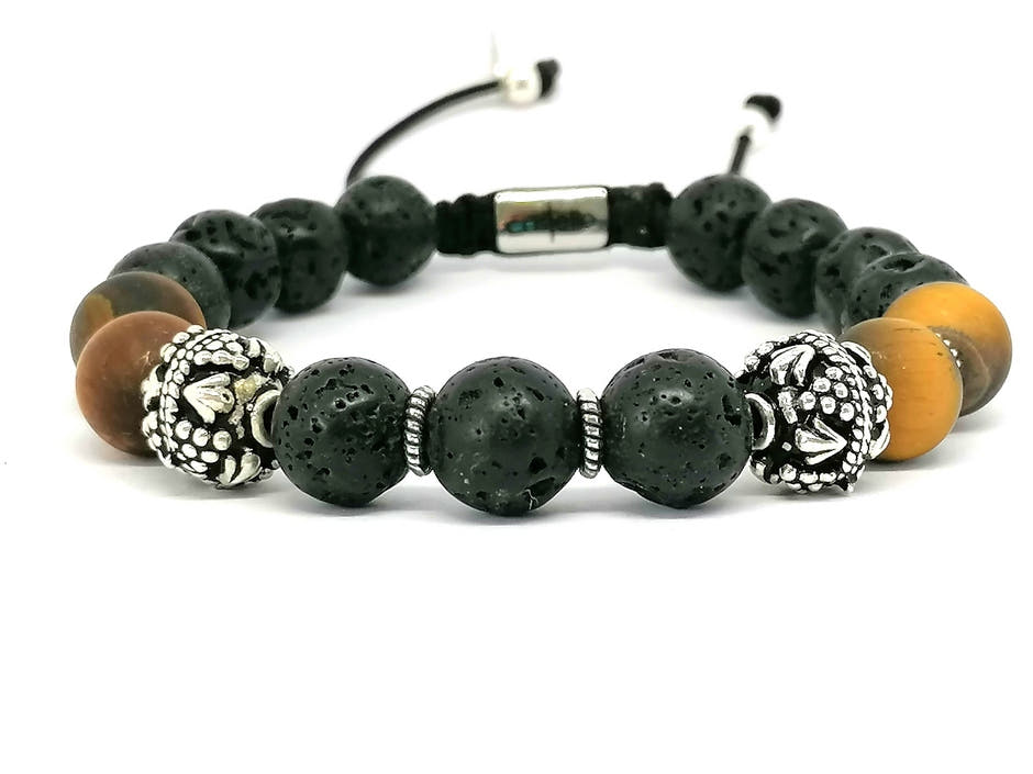 MyKing Lava & Matte Tiger's Eye Beaded Bracelet, 10mm | Castello Jewels