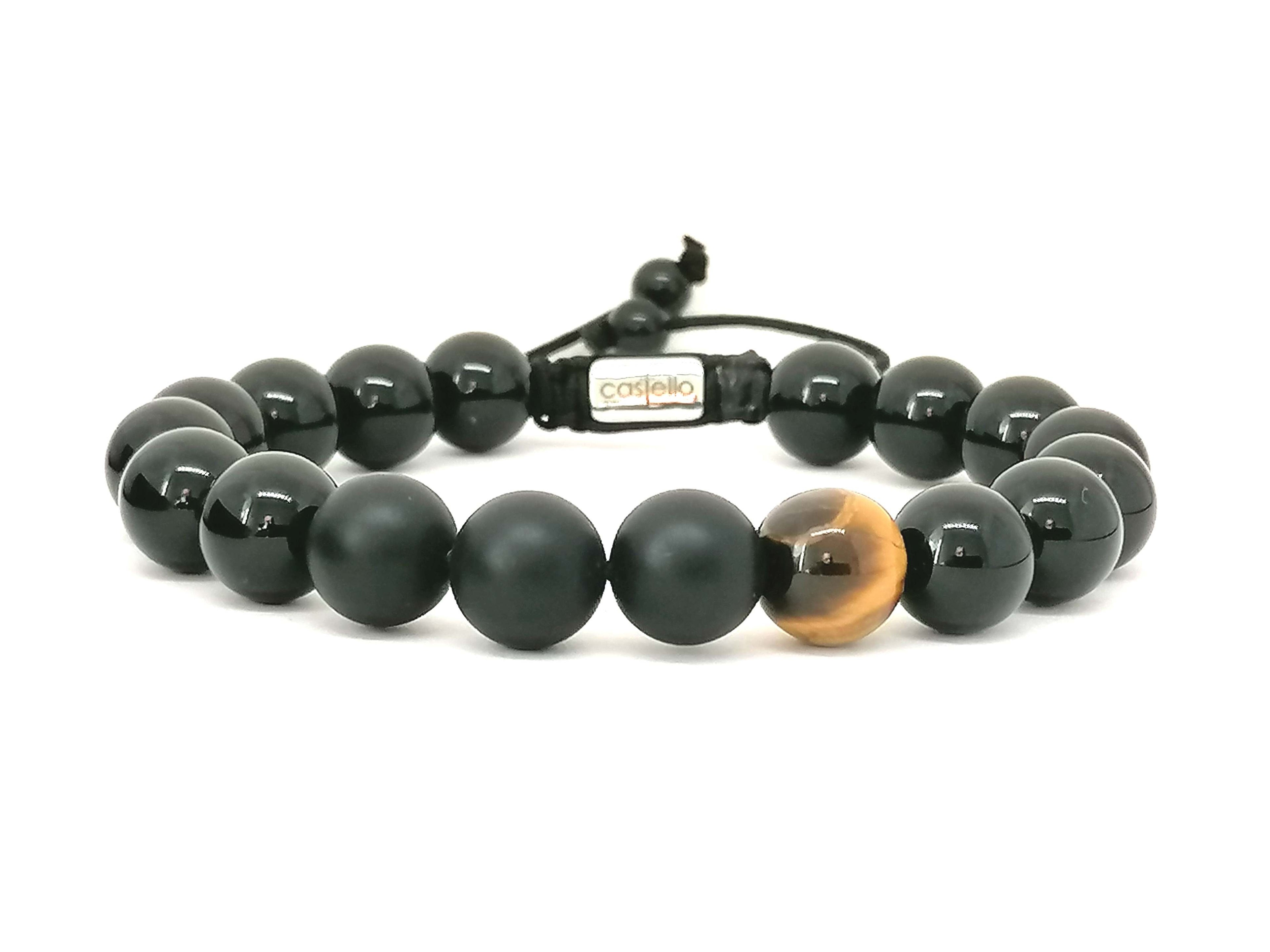 Hand Made Bracelet Onyx Mat - Polish, Tiger Eye Polish 10mm stone | Castello Jewels