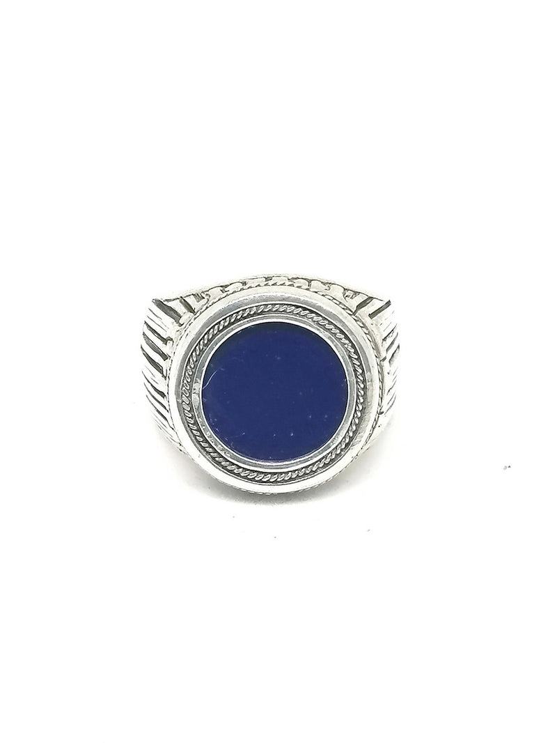 Mens Silver Ring Lapis Lazuli Circle