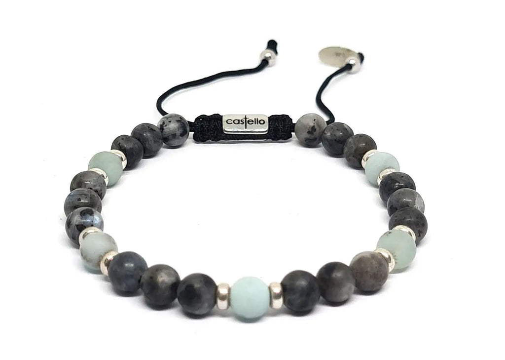 Hand Made Bracelet Silver 925 Classic, Lambradorite, Amazonite stone 6mm | Castello Jewels
