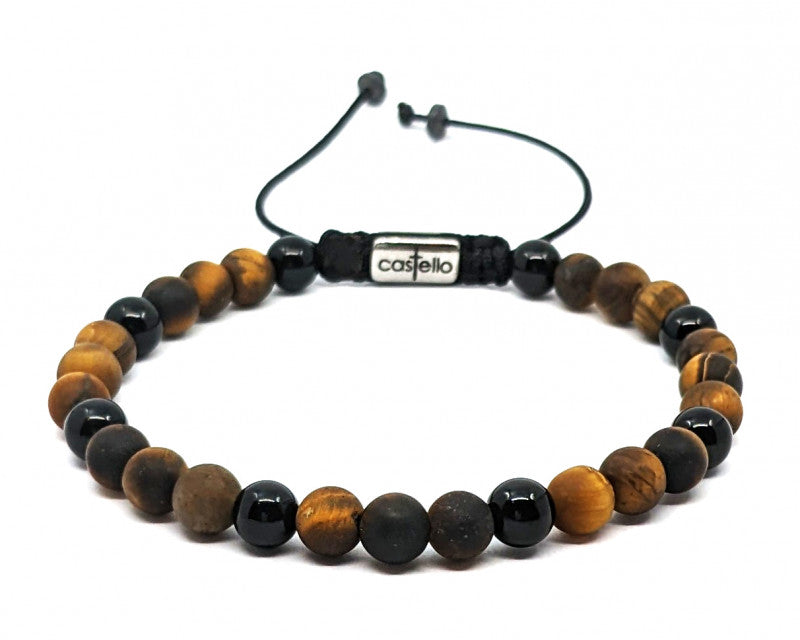 Hand Made Bracelet, Tiger's Eye Mat, Onyx Polish stone 6mm | Castello Jewels