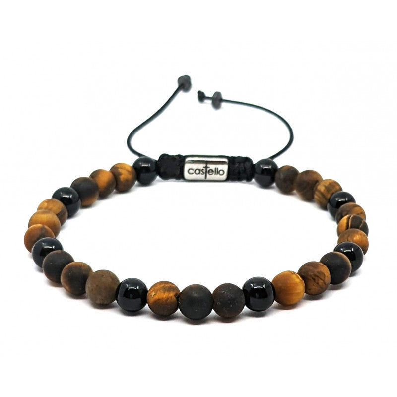 Tiger's Eye & Polished Onyx Men's Bracelet, 6mm | Castello Jewels