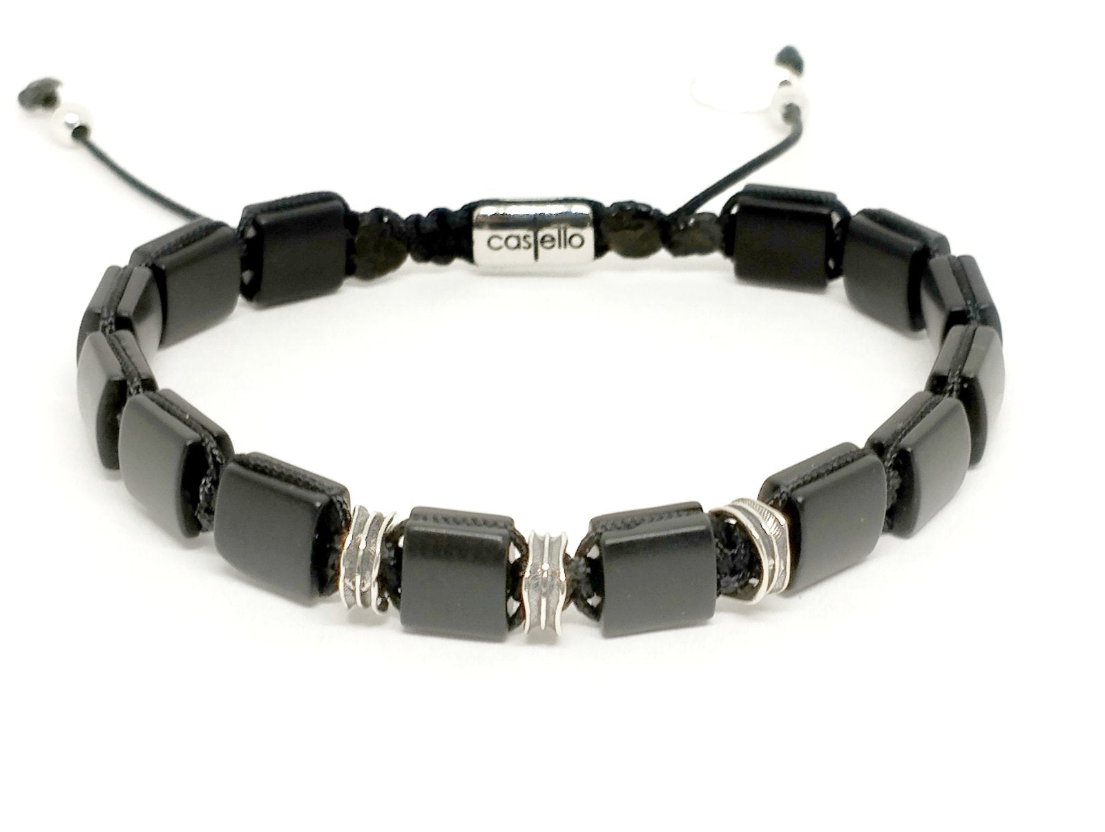 Bracelet Ancient 925 Silver, Onyx 7*7mm stone | Castello Jewels