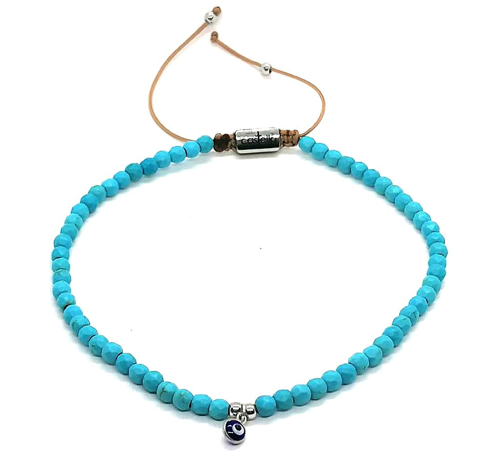 Hand Made Anklets Silver Eye, Turquoise stone 4mm | Castello Jewels