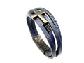 Cross Blue Braided Leather Bracelet, Stainless Steel Clasp | Castello Jewels