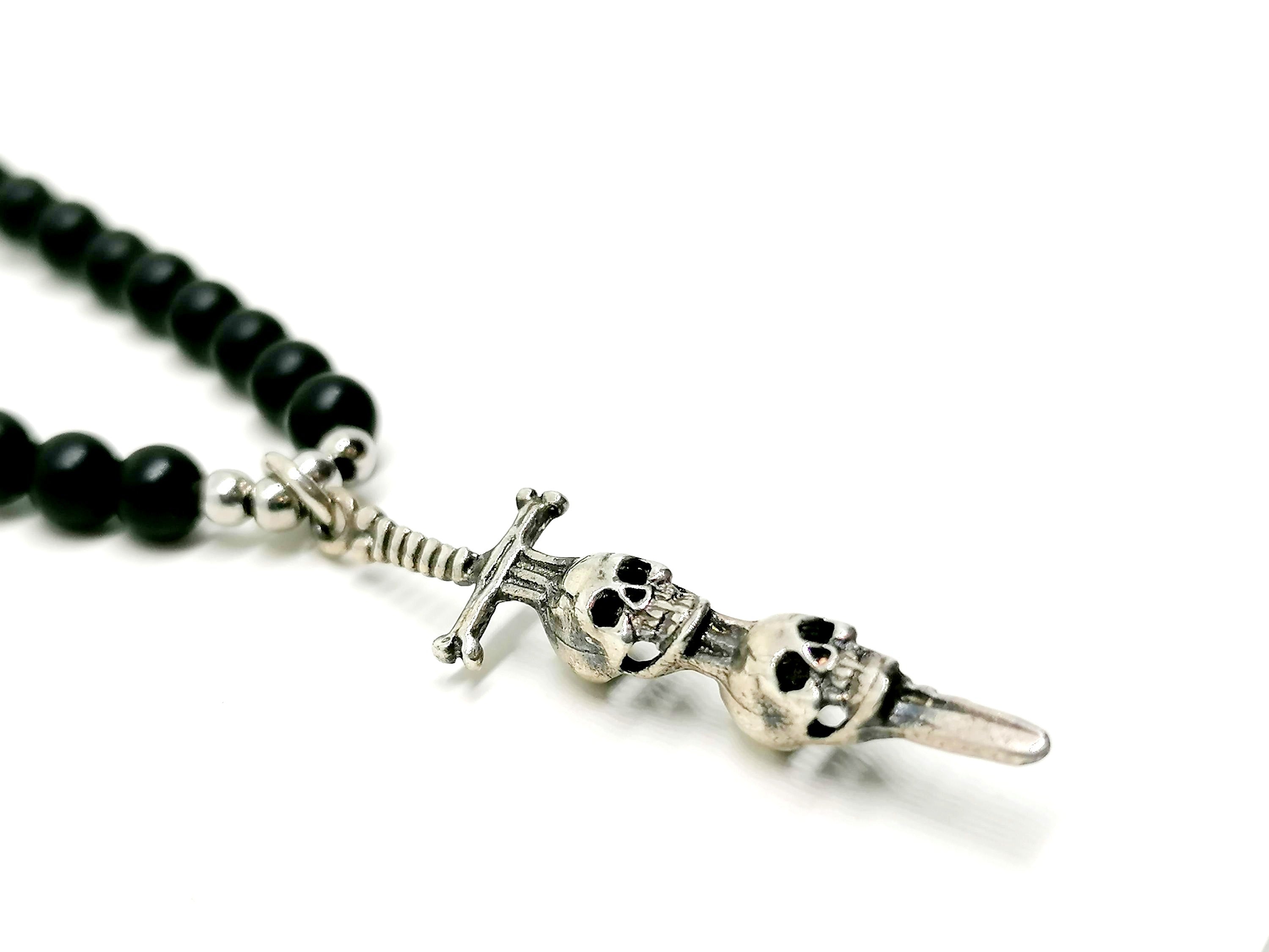 Necklace Skull, Silver 925, Onyx stone — view 2 | Castello Jewels