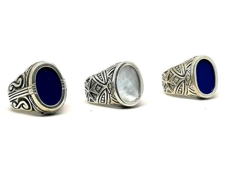 Mens Silver Ring Moon Stone
