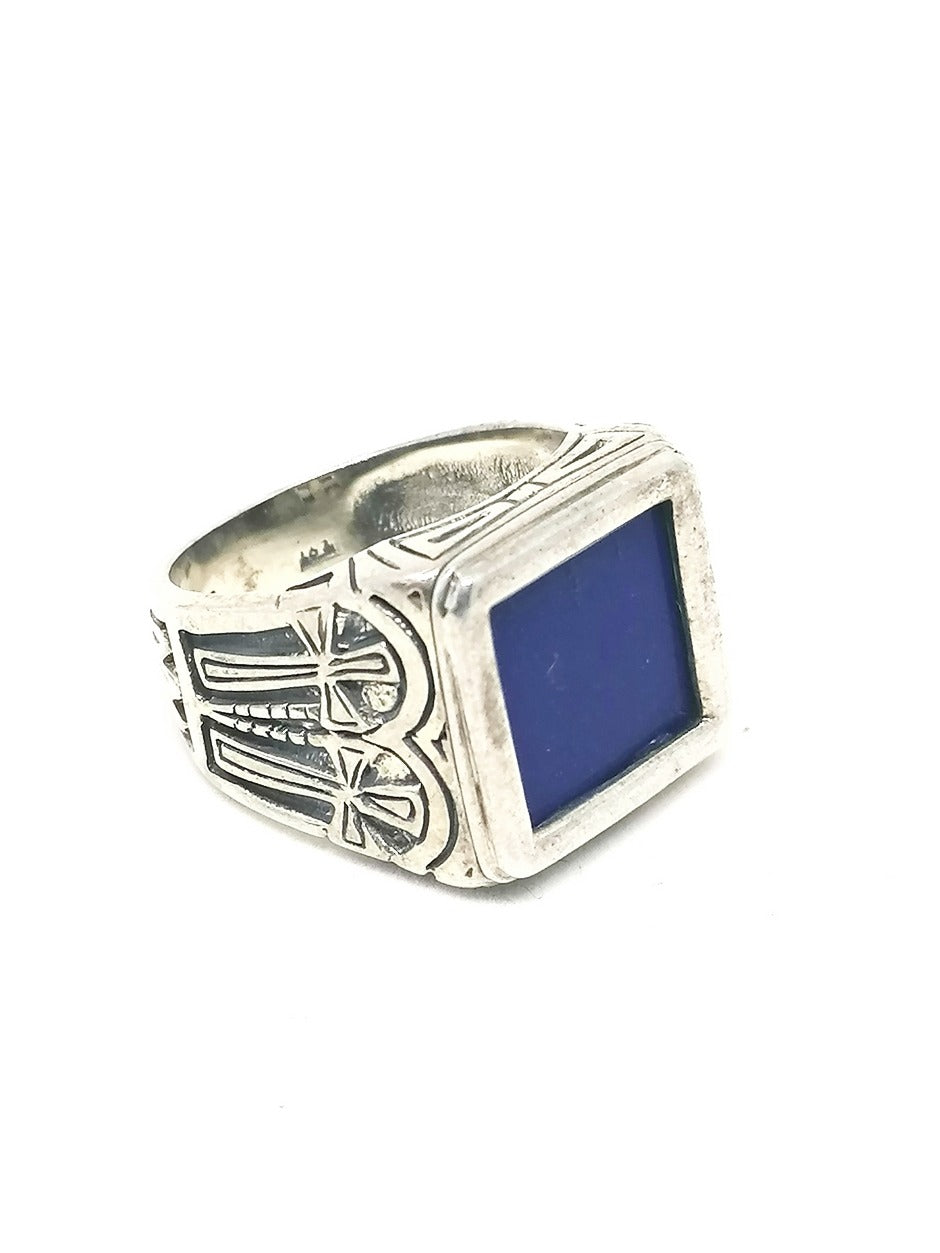 Mens Silver Ring Lapis Lazuli — view 2 | Castello Jewels