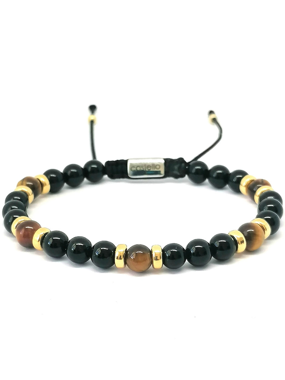 Silver 925 Gold Plated Bracelet Classic, Onyx Polish 6mm stone — view 3 | Castello Jewels