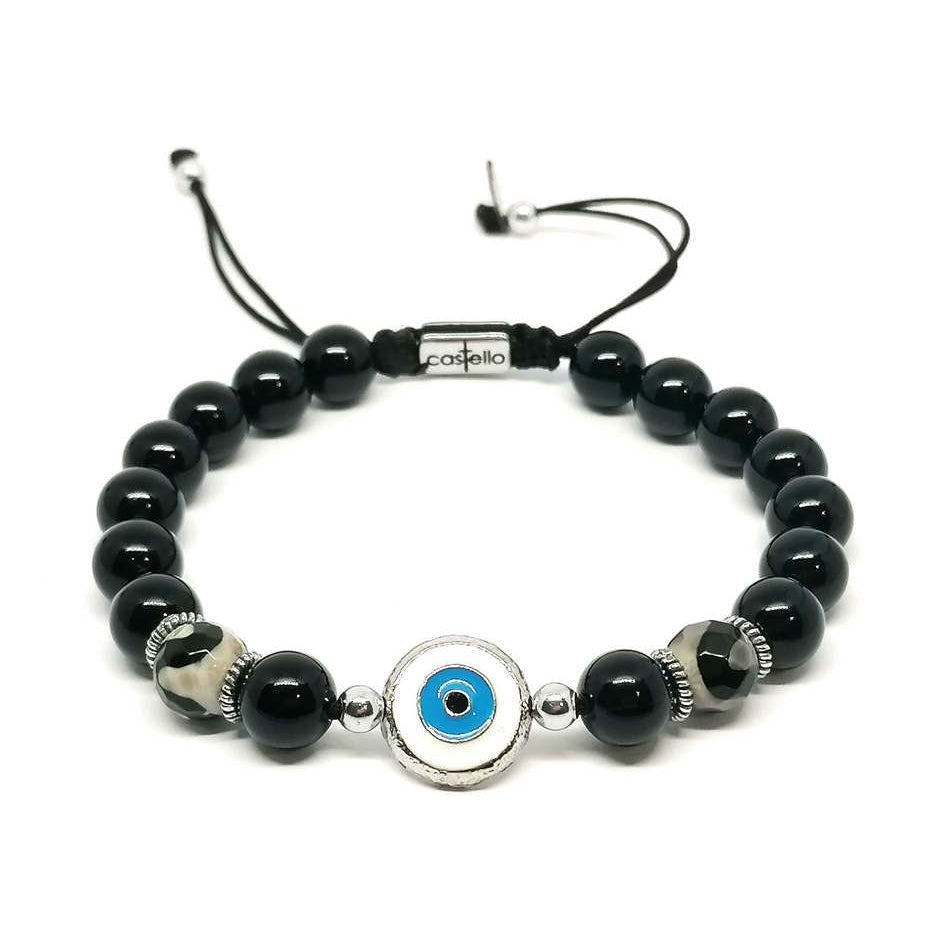 Polished Onyx Evil Eye Enamel Bracelet, 8mm | Castello Jewels