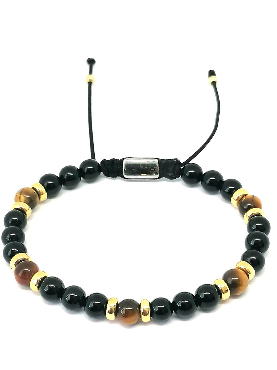Silver 925 Gold Plated Bracelet Classic, Onyx Polish 6mm stone — view 2 | Castello Jewels