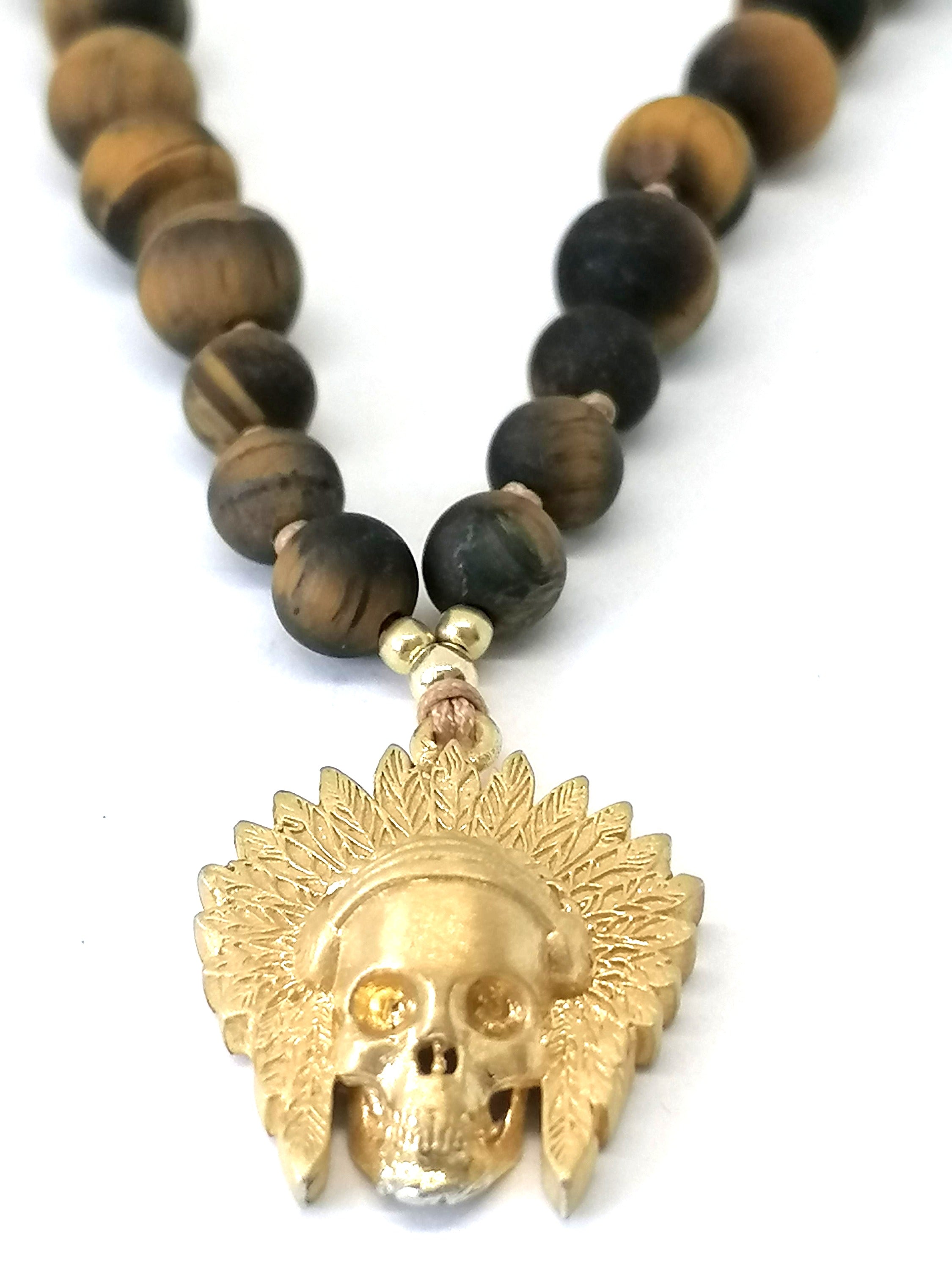 Necklace Indian, Skull Silver 925, Onyx stone — view 5 | Castello Jewels