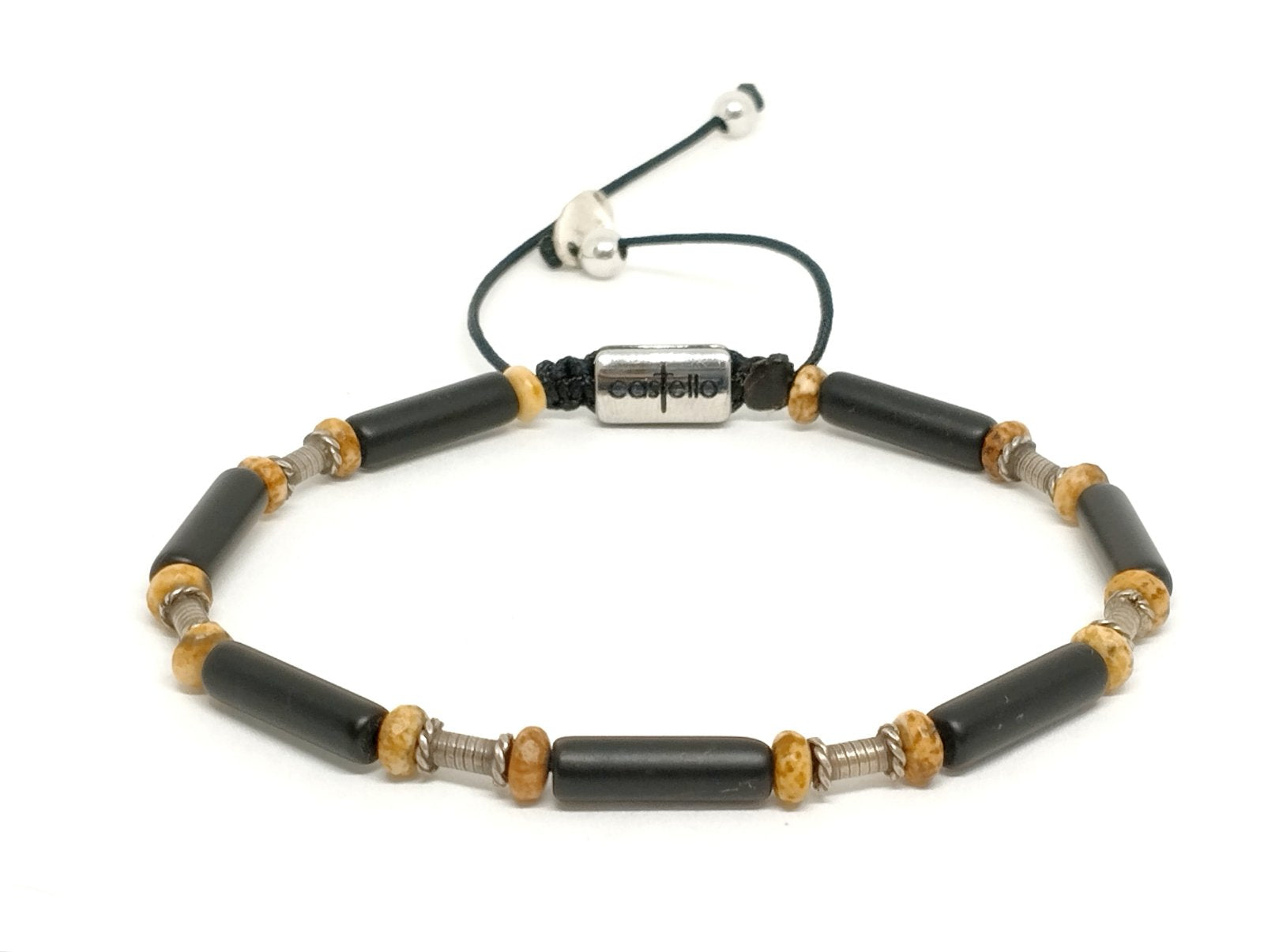 Silver Bracelet Ancient Onyx Tube stone 4mm | Castello Jewels