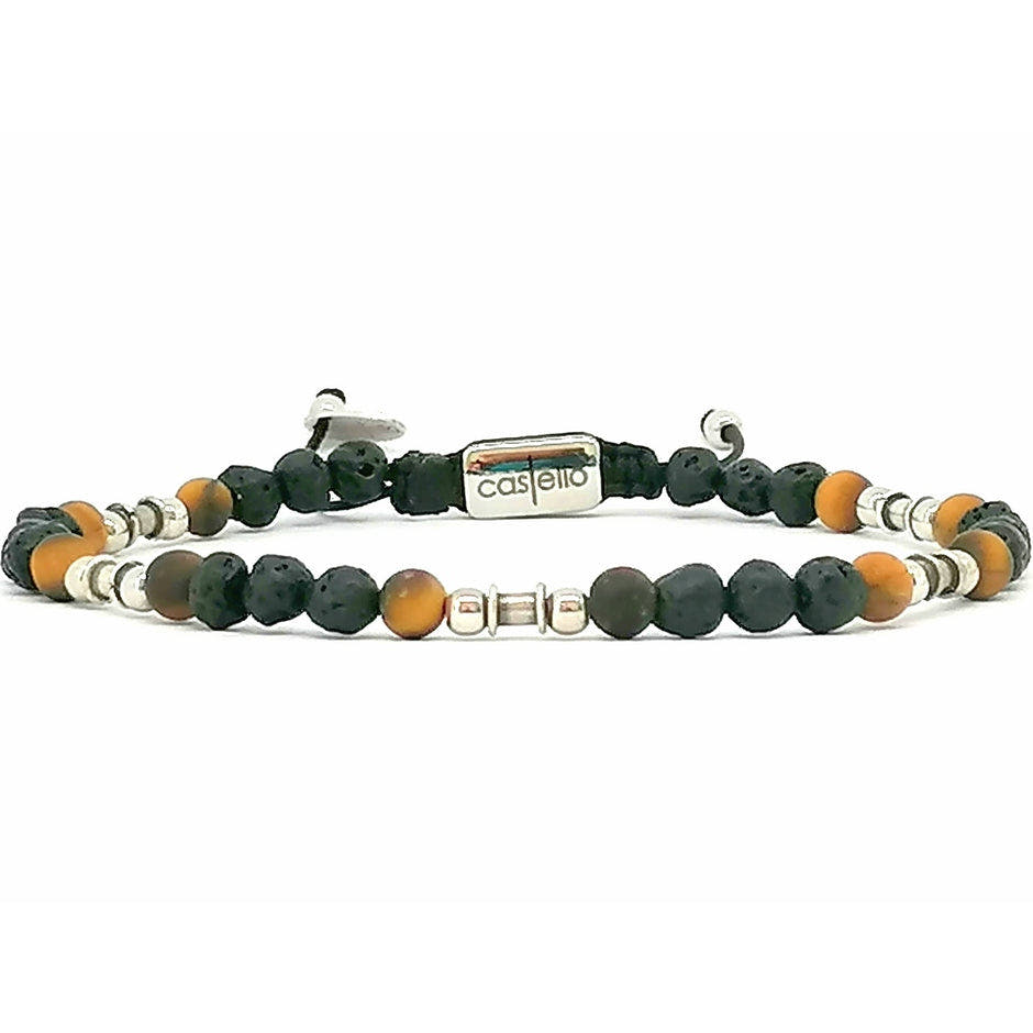 Lava Stone Bracelet Men, Handmade Sterling Silver, 4mm | Castello Jewels