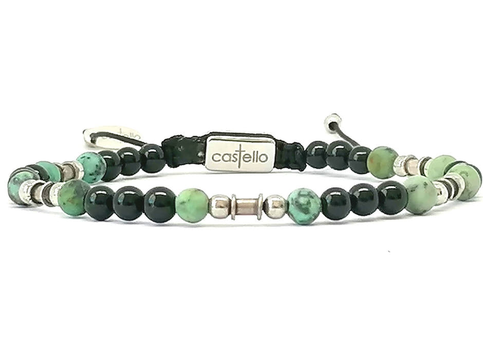 Polished Onyx & African Turquoise Bracelet, Sterling Silver, 4mm | Castello Jewels