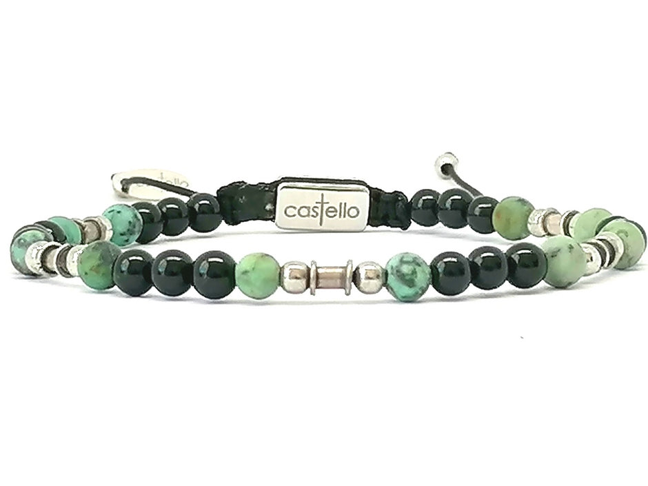 Silver bracelet Earth Onyx Polish, African Turquoise stone 4mm | Castello Jewels
