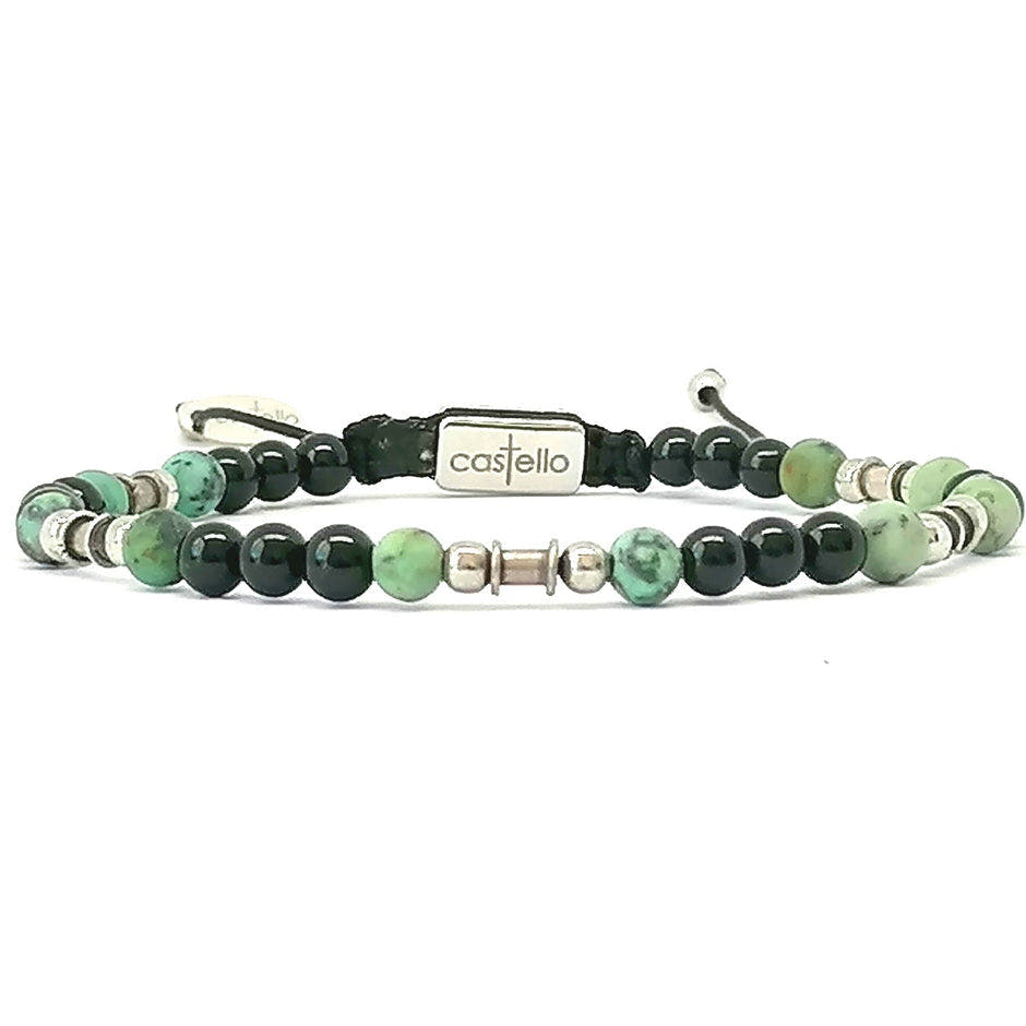 Polished Onyx & African Turquoise Bracelet, Sterling Silver, 4mm | Castello Jewels