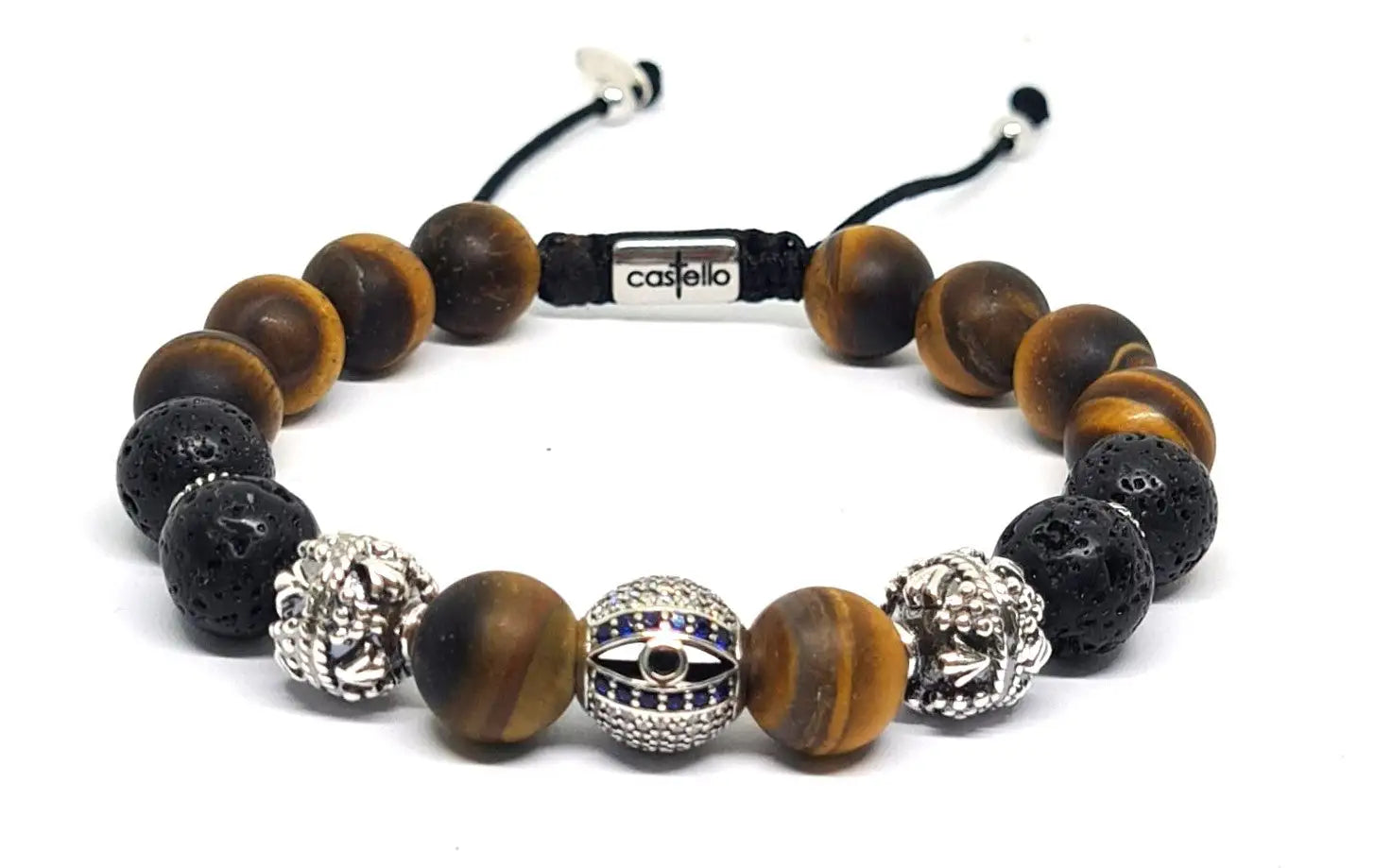 Hand Made Silver Bracelet Tiger Eye Mat stone 10mm | Castello Jewels