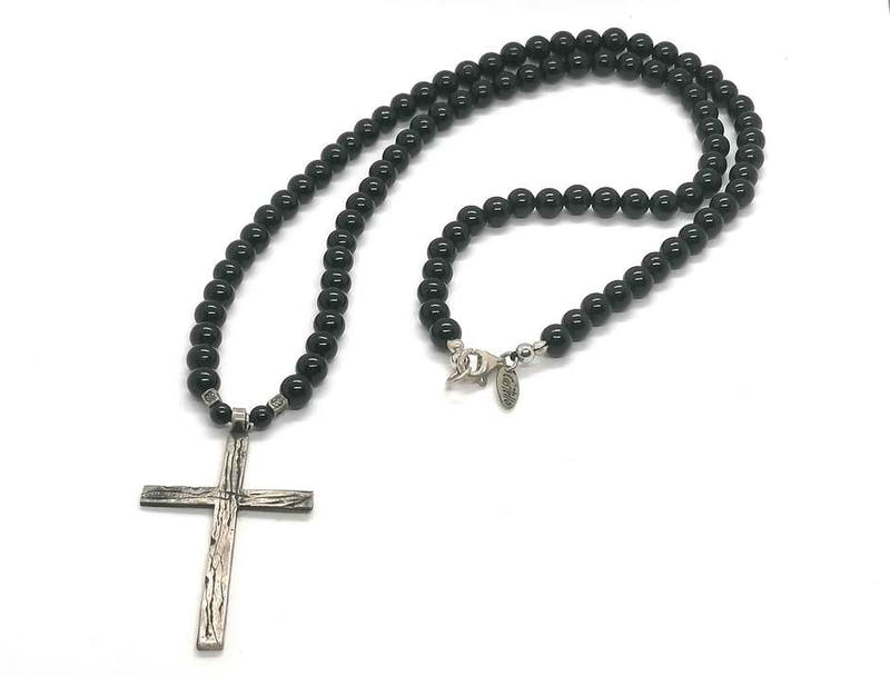 Onyx Statement Cross Necklace, Large Cross · 6mm