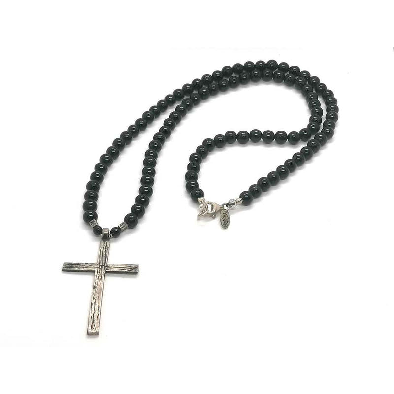 Onyx Statement Cross Necklace, Large Cross · 6mm